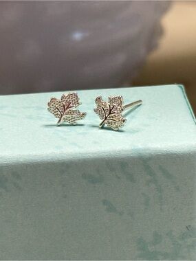 S925 Sterling Silver Leaf Stud Earrings - Silver